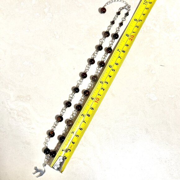 Genuine Dark Brown Agate Necklace, Natural Gemstone & Cute Slim Cat Pendant - Picture 13 of 15